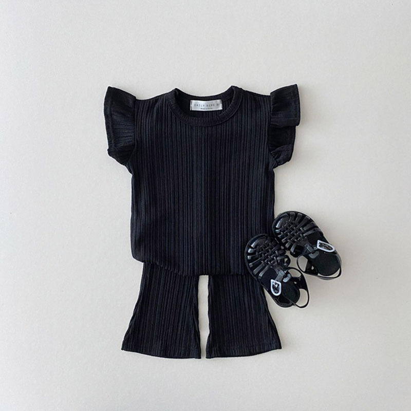 Korean version of baby and young children's clothing cool thin flying sleeve t-shirt + bell-bottom pants fashion Princess suit baby home clothes two pieces