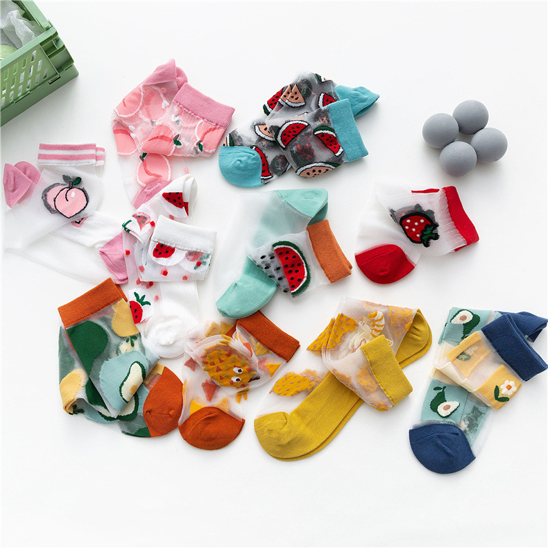Spring and Summer New Women's Socks Japanese Fruit Cass Ultra-thin Socks Breathable Medium-high Stockings Lolita Glass Stockings