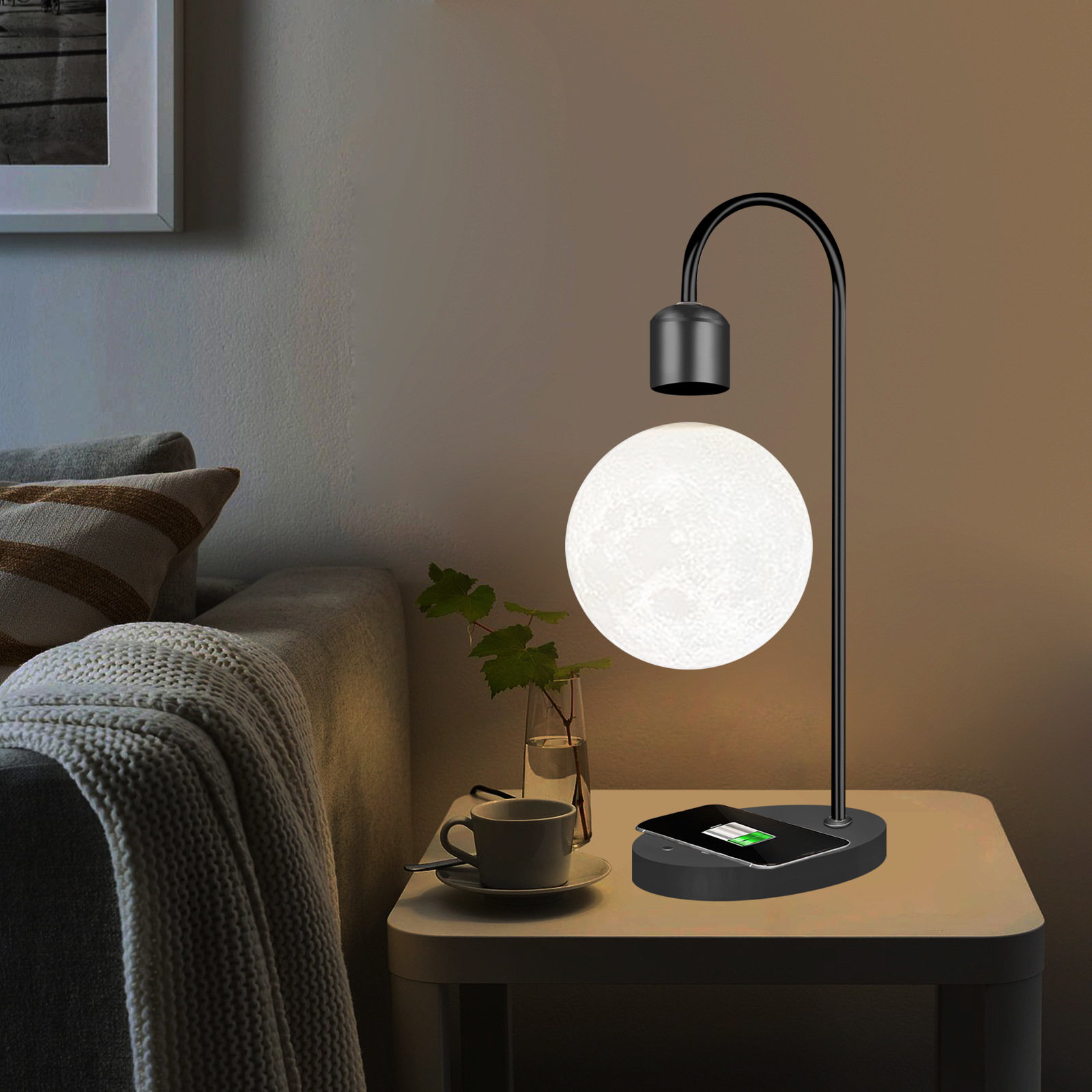 Suspension moon lamp 3D printing integrated seamless creative magnetic levitation moon table lamp home decoration LED night light