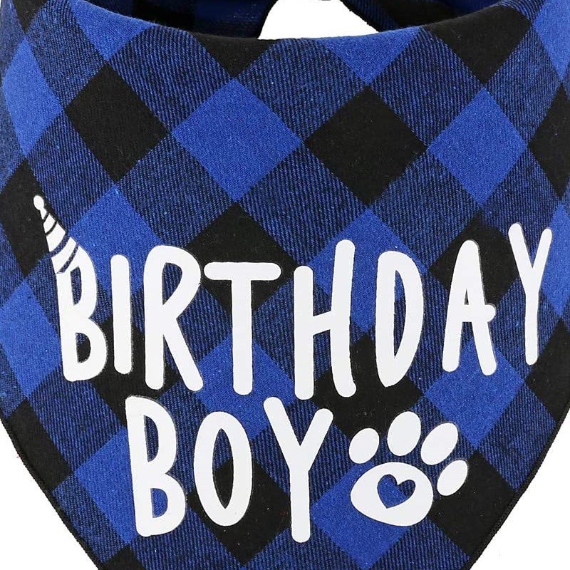 Cross-border Pet Birthday Triangle Towel Dog Slip Towel Cotton Plaid Dog Scarf Birthday Party Gift