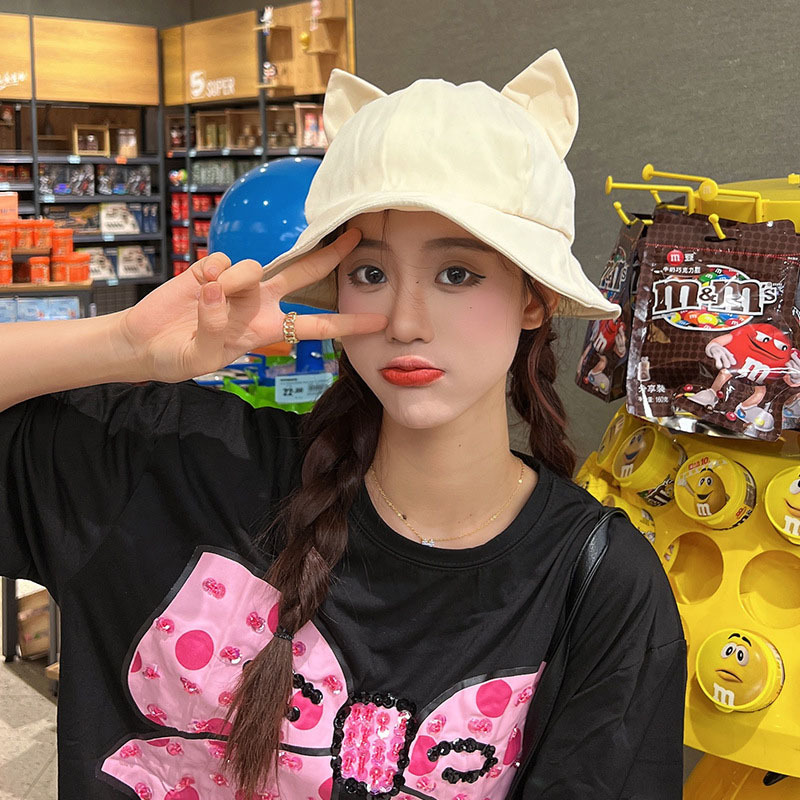 Spring/Summer 2020 hat female cute cat ear fisherman hat fashion outdoor street basin hat casual all-match sun hat
