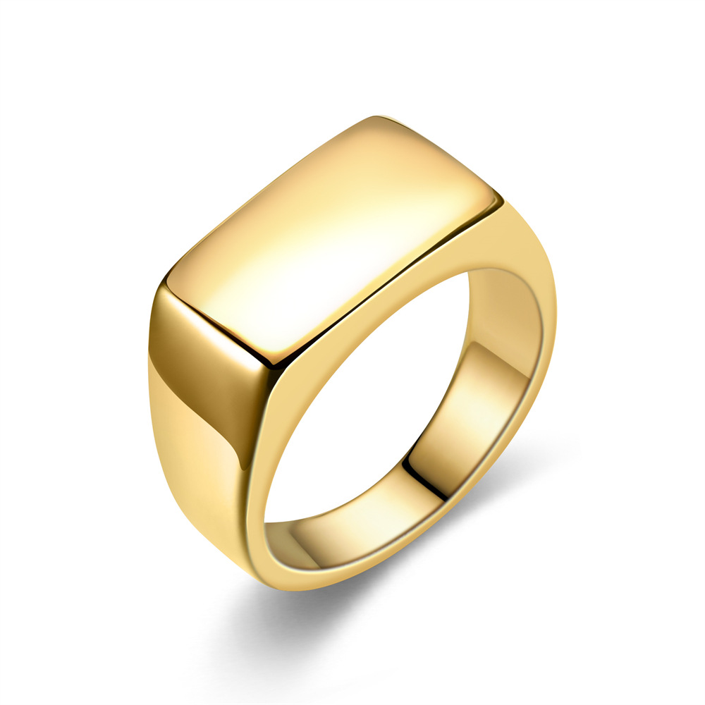 Anello semplice alla moda da uomo europeo e americano hip-hop rettangolare liscio con lettere in acciaio inossidabile incrociato_voghion.com