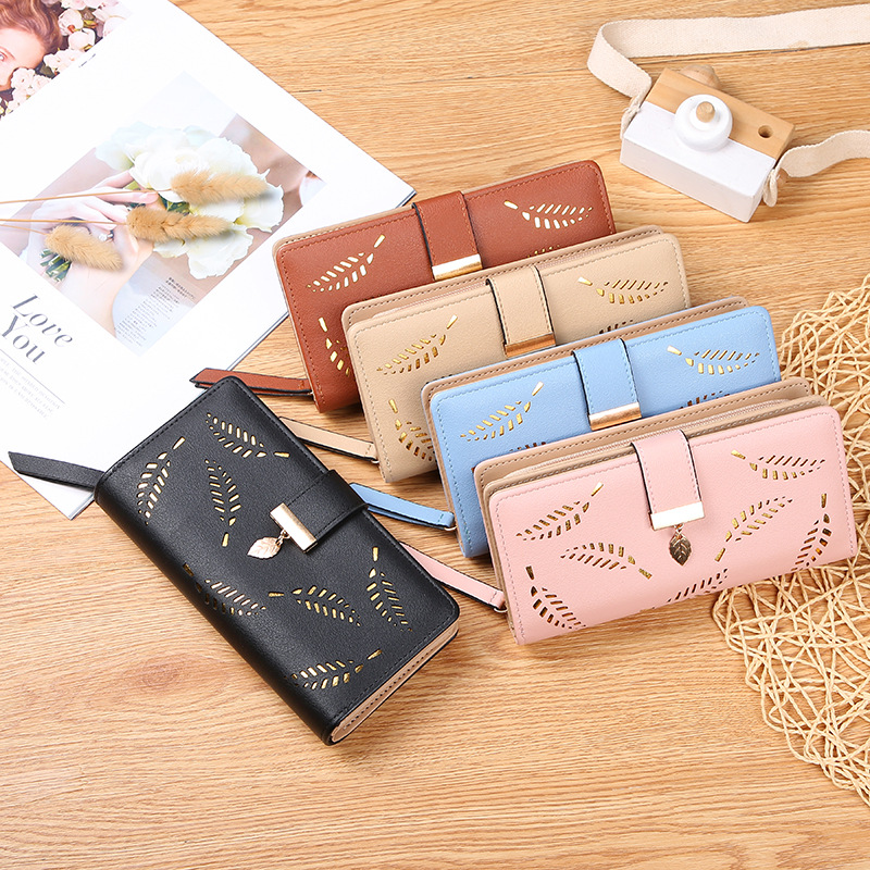 2024 New Women's Wallet Hollow Leaf Wallet Wallet Korean-style Two-fold Zipper Long Card Holder Clutch
