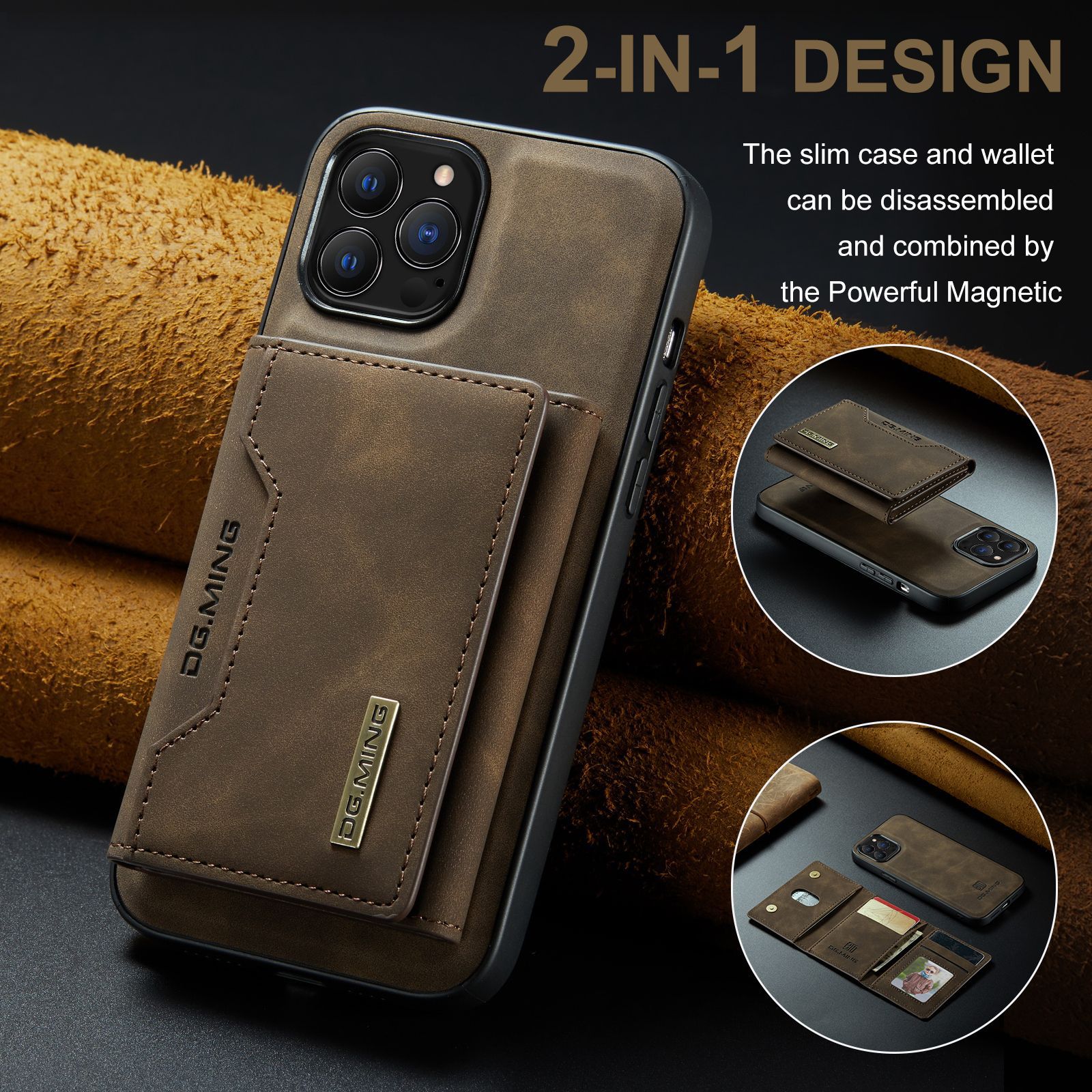M2 for iPhone13 Pro Max magnetic card holder card holder iPhone13 two-in-one wallet protective leather case_voghion.com