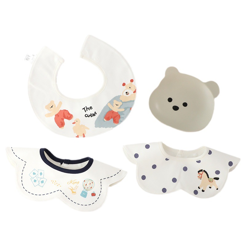 Baby bib baby cartoon embroidered waterproof bib newborn combed cotton bib children bib eating bib