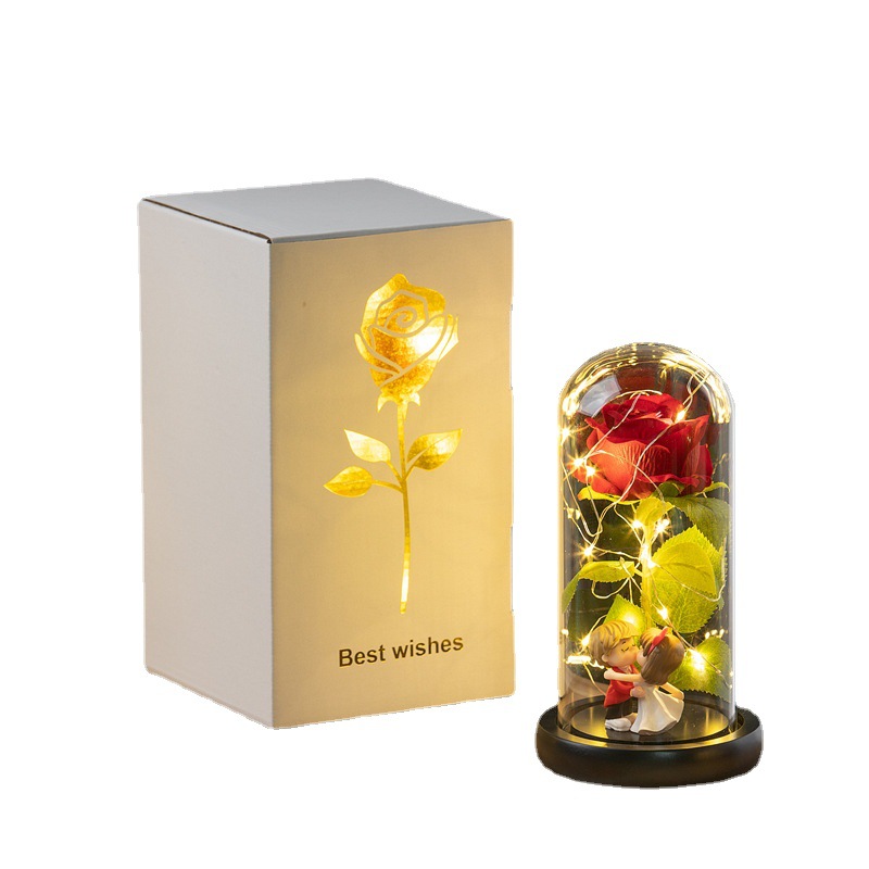 Factory eternal flower glass cover little Prince flannel Rose light decoration Christmas Valentine's Day gift wholesale
