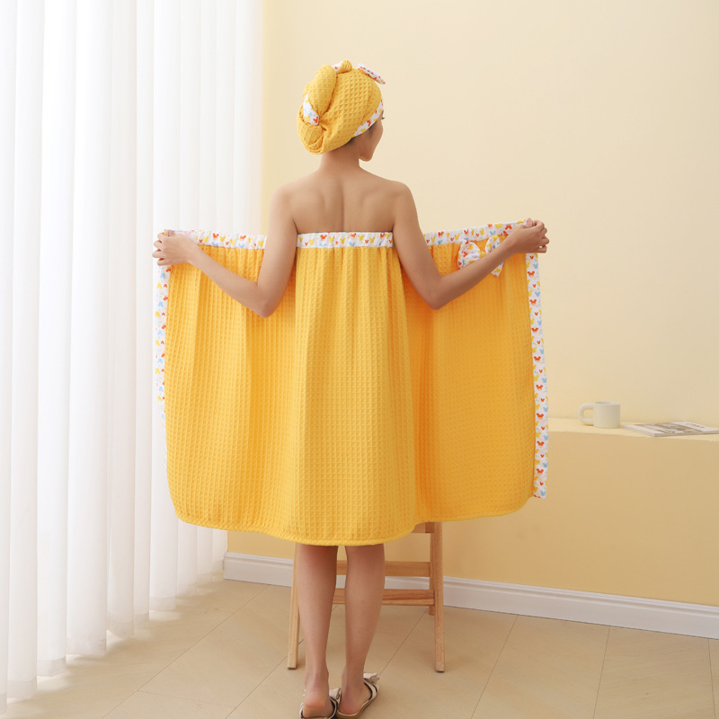 Cute Women's Tube Top Household Water Absorbent Quick-drying Hair Dry Hat Waffle Waffle Hair Dry Hat Bath Skirt Customizable