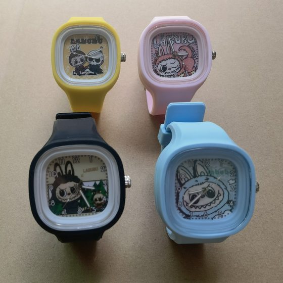Square Bubble Mart Labubu Watch Silicone Quartz Student Labubu Thailand Cross-border Explosions Cartoon New