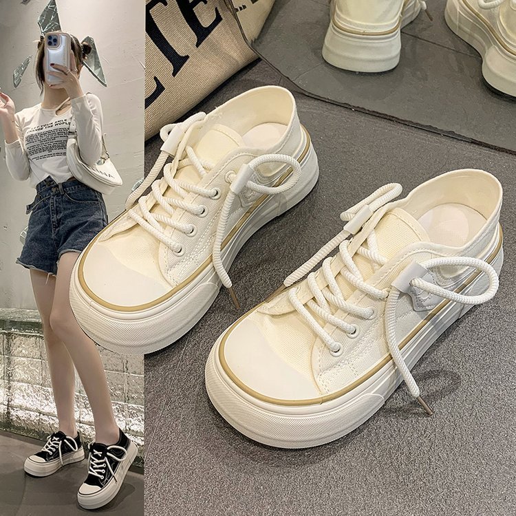 White Canvas Shoes Women's 2023 New Arrival Spring and Autumn ulzzang All-Match Niche Design Star Flat Skateboard Shoes