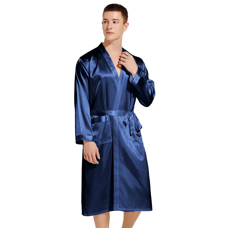 Cross-border High-end Spring and Summer Thin Silk-like European and American Style Household Nightgown plus size Loose Men's Long Bathrobe