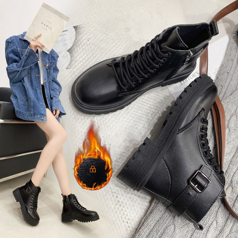Modische, lässige Plateaustiefel mit dicker Sohle und Schnürung 2023 Neue europäische und amerikanische Damenstiefel mit dicker Sohle_voghion.com