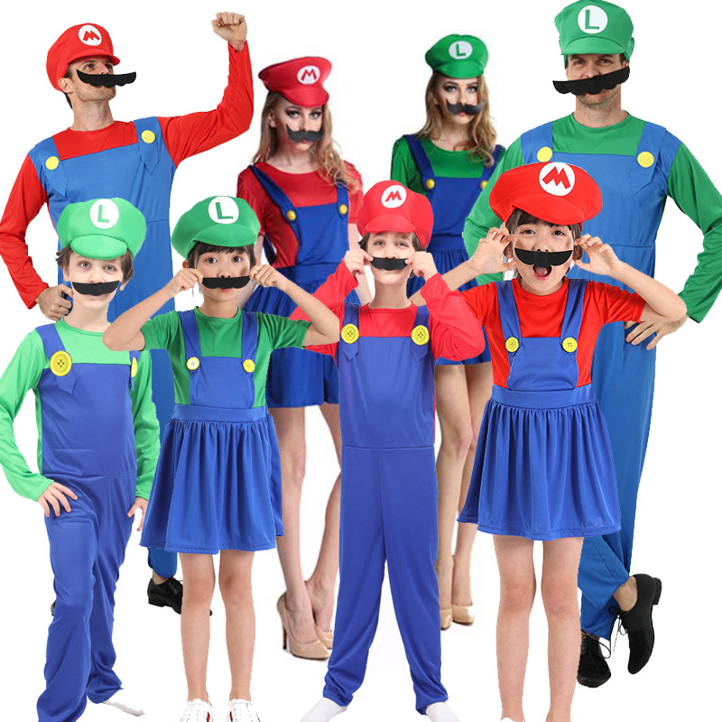 Halloween costume cos anime parent child cosplay adult child Mario costume Super Mary clothes