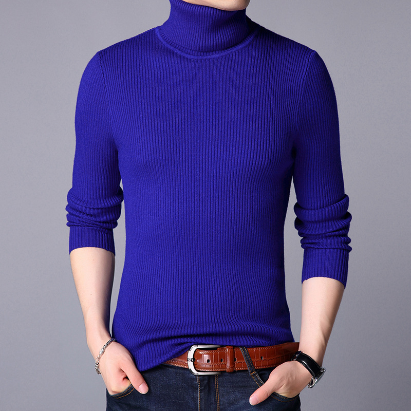 Sandao autumn new European and American cross-border Men's vertical knitted pullover slim slimming solid color bottoming sweater men