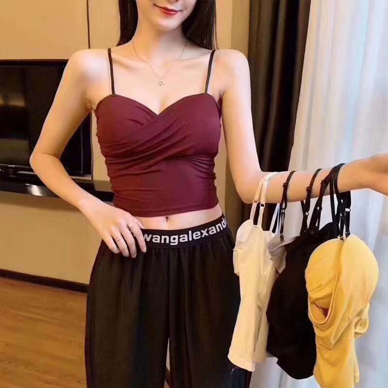 Korean style cross beautiful back wrap chest care machine sling thread cotton Women's vest base slim-fit top girly underwear