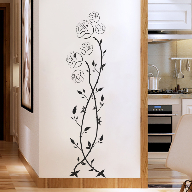 新款AD9132个性创意黑色花朵卧室客厅玄关家居墙面装饰贴纸自粘