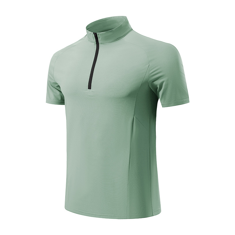 Summer New Style Vertical Collar Half Zipper Quick-drying Sports T-shirt Outdoor Fitness Running Short-sleeved Elastic Breathable Mountaineering Suit