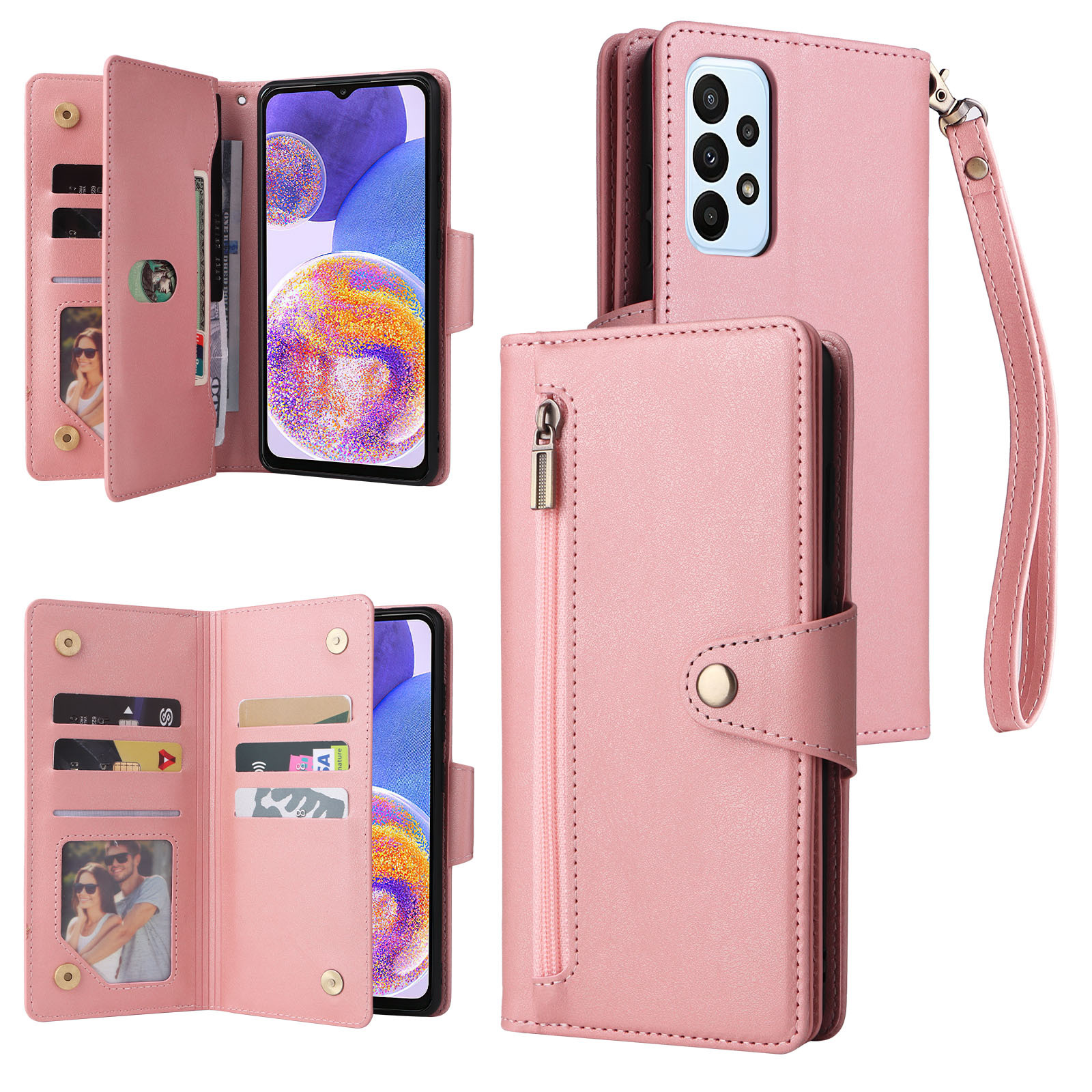 Suitable for Samsung Note20+ Rivet Buckle Zipper Model A55/M02 International Version/A35 Card Phone Leather Case