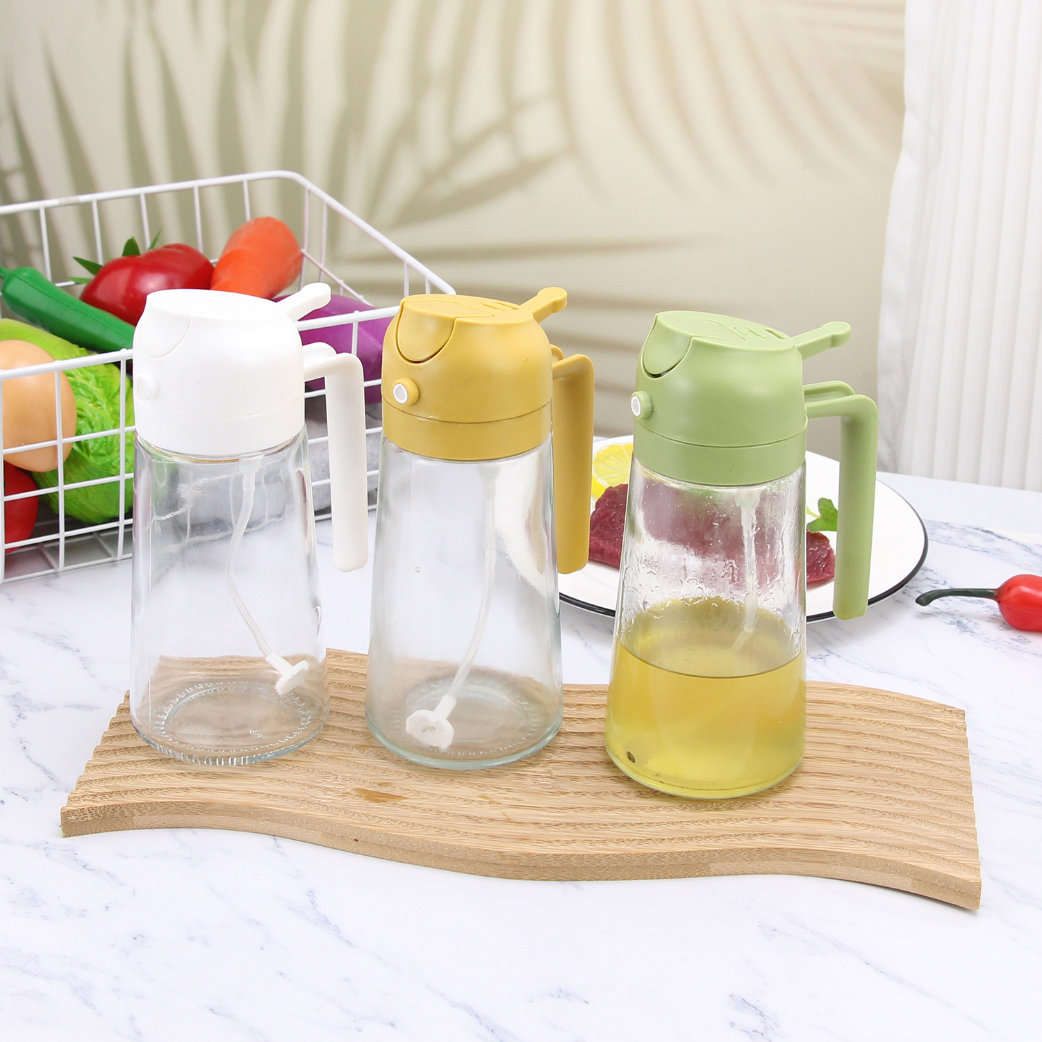Portable oil injection bottle oil injection pour oil two-in-one household kitchen glass oil spray pot fat reducing oil spray pot artifact