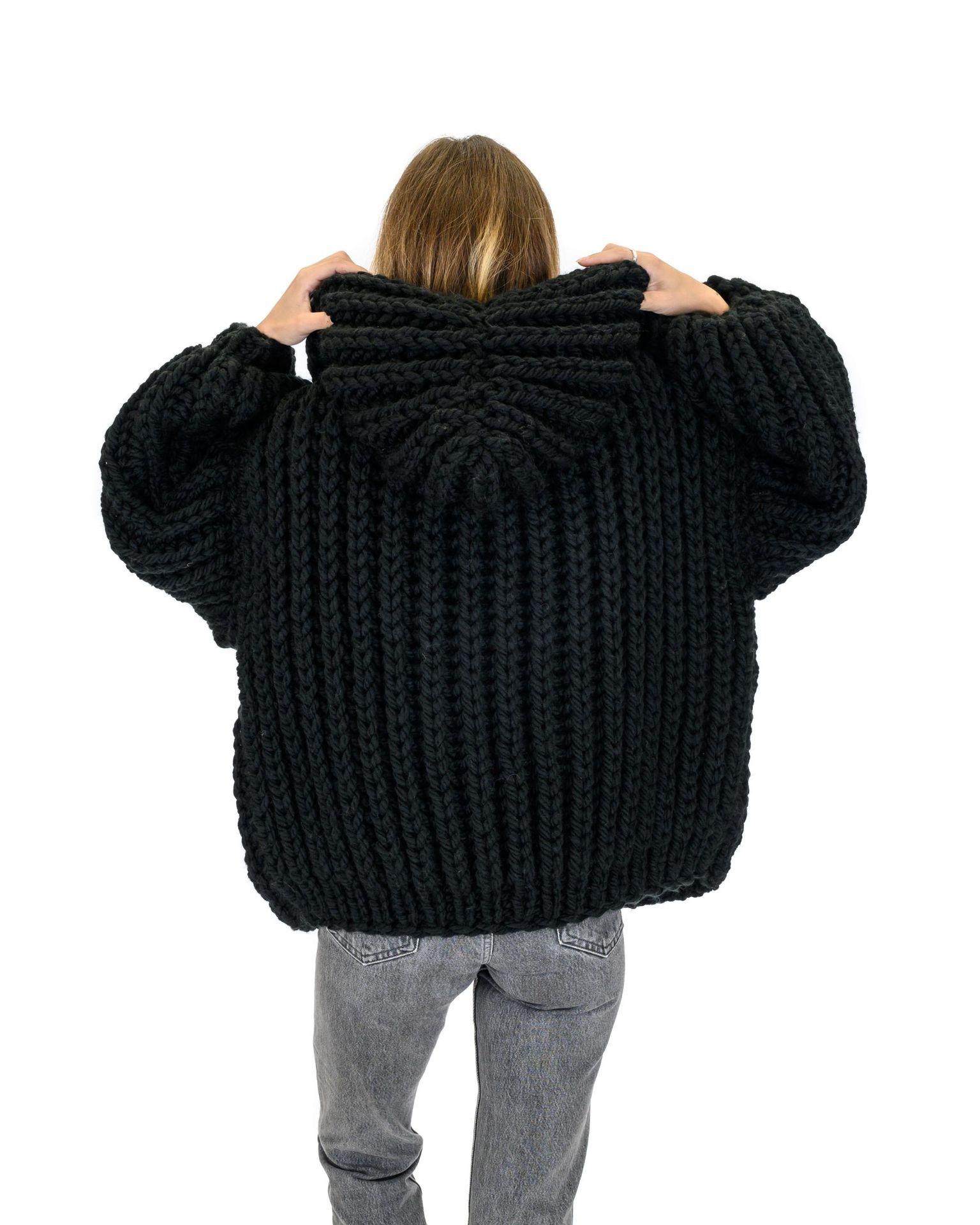 Grenzüberschreitender, lockerer, fauler Kapuzen-Strickpullover, handgefertigter Strickpullover für Damen_voghion.com