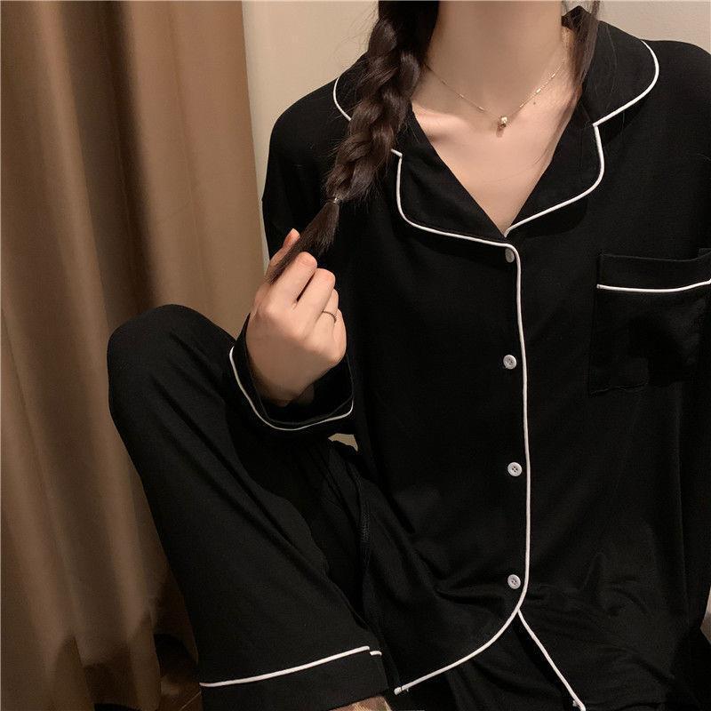 Autumn and winter long sleeve pajamas women's solid color light luxury style new Korean version of loose plus size women's home clothes suit wholesale