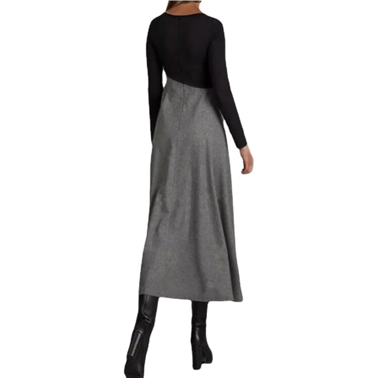 2023 Independent station autumn and winter Amazon New woolen dress color V-neck long sleeve stitching large swing dress