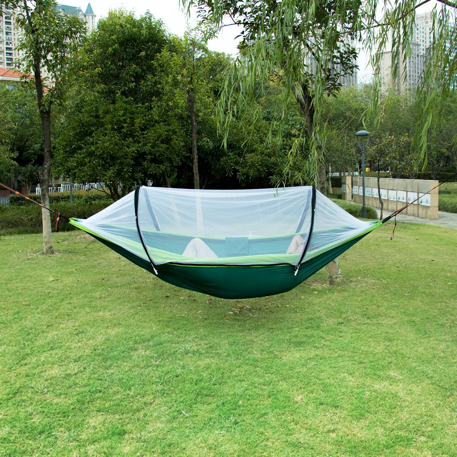 Automatic Quick Opening Hammock with Mosquito Net Inserted Outdoor Single Double Nylon Cloth Camping Hammock Anti-mosquito Hammock