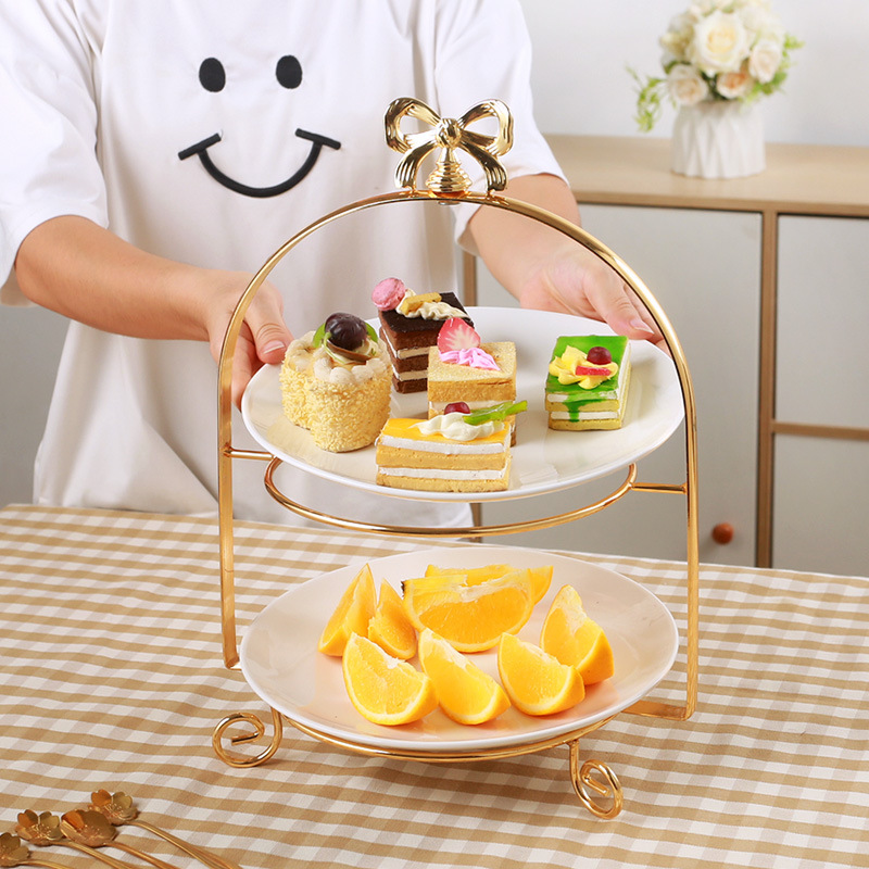 European-style Creative Ceramic Double-layer Iron Tray Rack Cake Iron Tray Rack New Afternoon Tea West Dim & Sum Rack