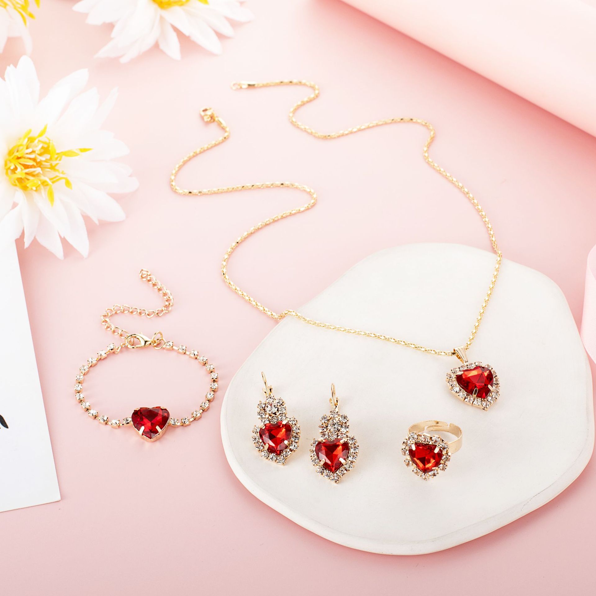 European and American personality water drops rhinestone necklace earrings ring suit shiny bridal jewelry factory direct sales