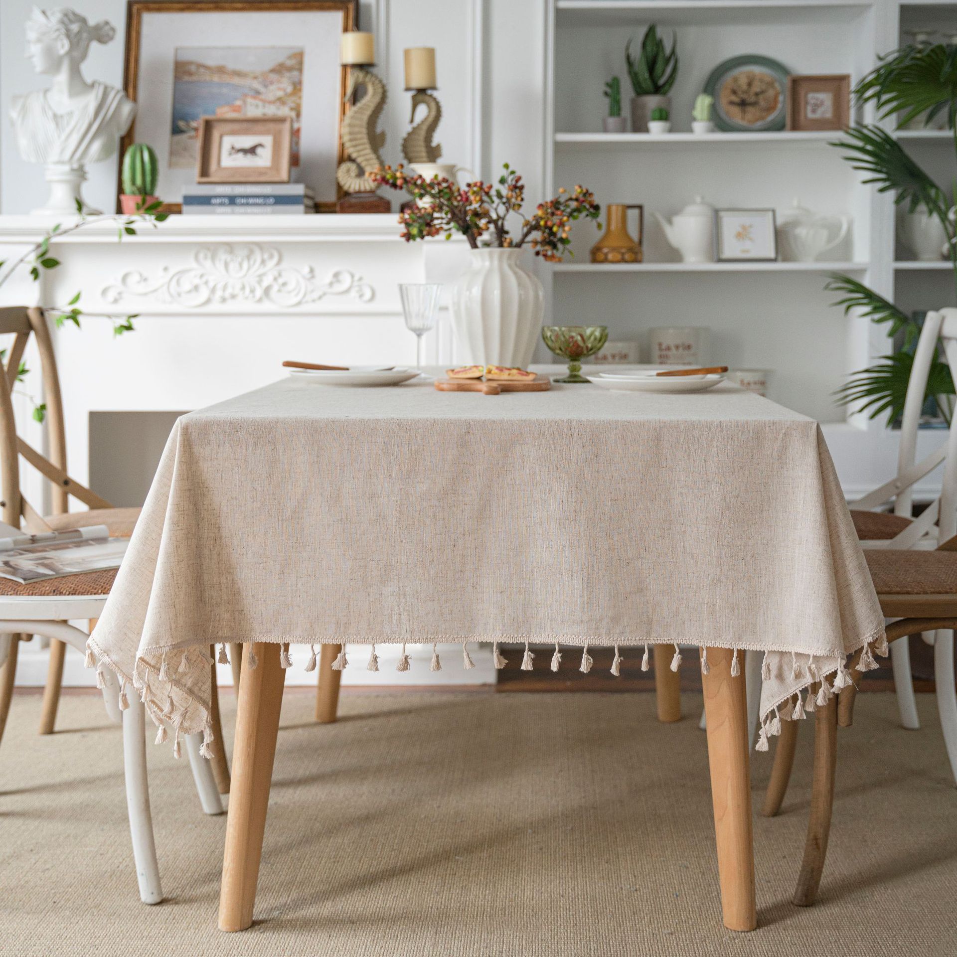 Cloth Daddy Nordic Plain Color Polyester Linen Tassel Tablecloth Simple Imitation Slub Linen Washable Square Dining Table Coffee Table Cover Cloth