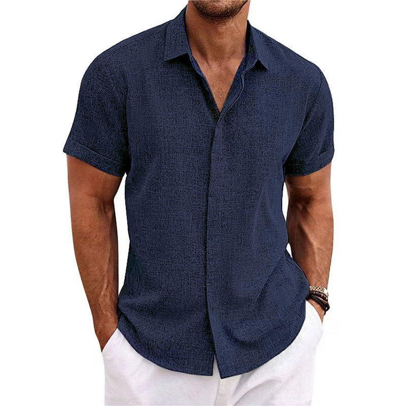 Men's Linen Short-Sleeve T-Shirt Loose Sweatshirt Solid Color Short-Sleeve Cotton-Linen Shirt Men Beach Plus Size Men's Short-Sleeve Shirt