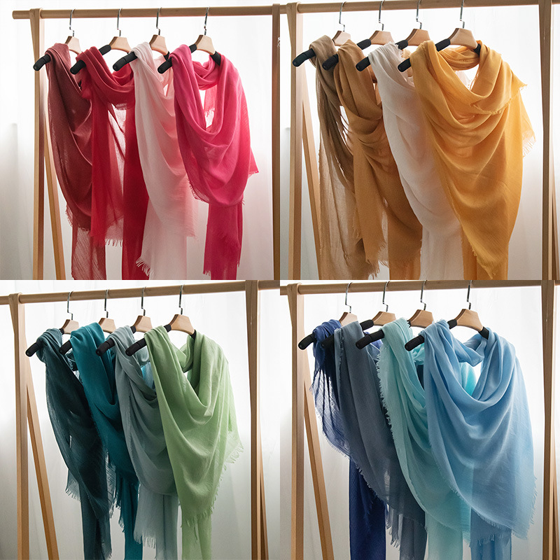 Cross-border Solid Color Cotton and Linen Scarf Women's Autumn and Winter Thin Long Scarf All-match Sunscreen Commuter Simple Mustle Scarf