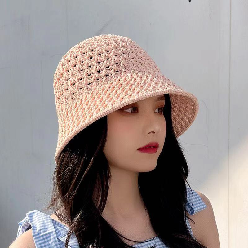 2025 Hat New Style Basin Hat Women's Spring and Summer Japanese Bucket Hat Hollow Shade Hat Woven Straw Hat Fisherman Hat Women