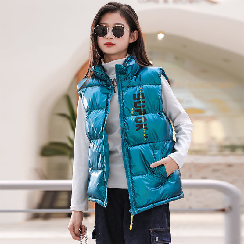 Children's Down Cotton Vest 2023 Autumn and Winter New Large Children's Thickened Wash-free Vest Baby Girl Warm Waistcoat