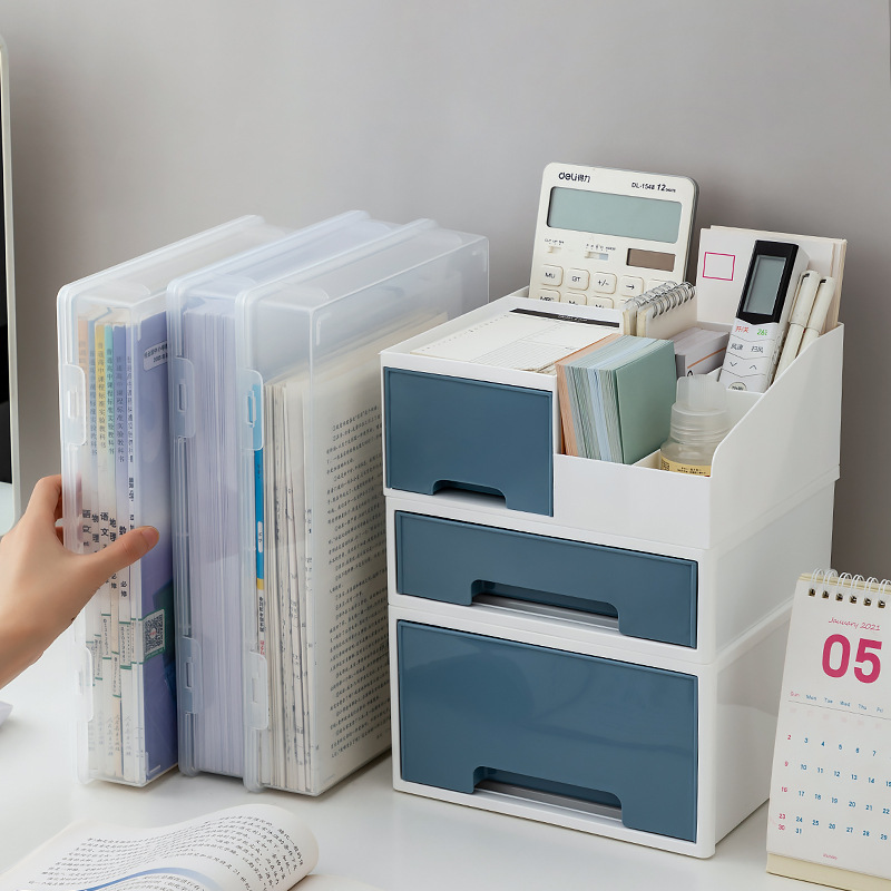 Benabang head stationery storage box pencil book storage box can be stacked vertically transparent visual organizing box