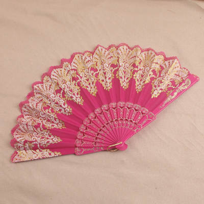 Plastic Fan Gold Powder Folding Fan Spanish Fan Sprinkling Gold Fan Chinese Cross-border Foreign Trade Fan Dance Fan Prop Fan