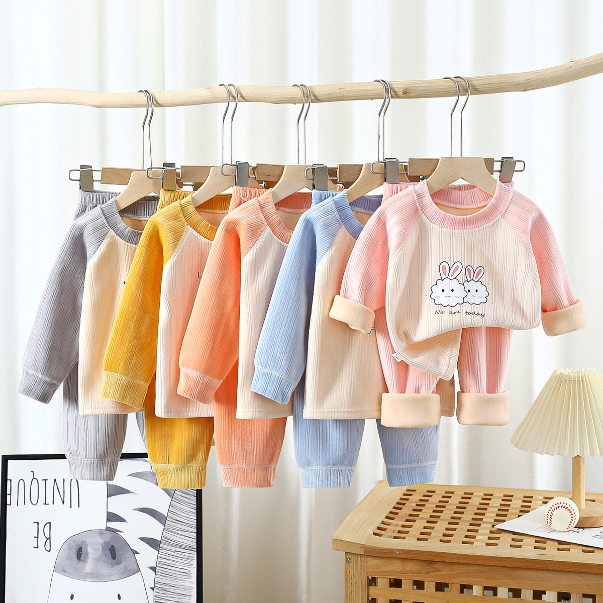 New Autumn and Winter Children's fleece-lined Thickened Thermal Underwear for Boys and Girls Autumn Clothes and Pants suit Baby Home Clothes