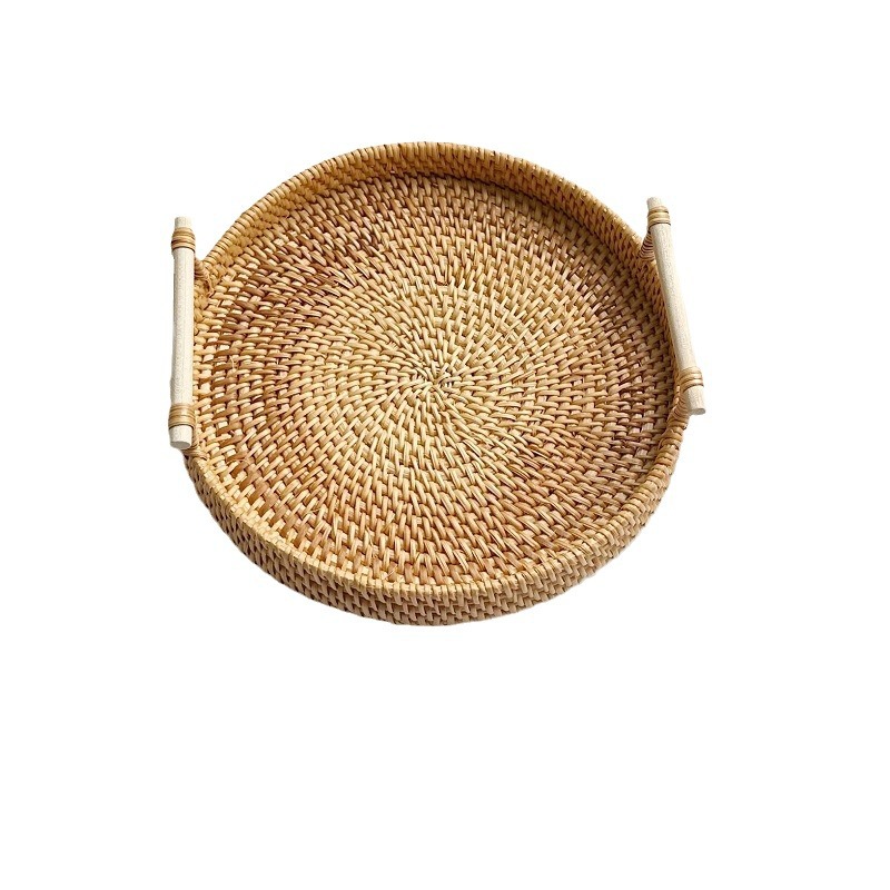 Vietnam Rattan Woven Basket Woven Storage Dim Sum Small Round Snack Fruit Plate Retro Pastoral Style Round Small Basket