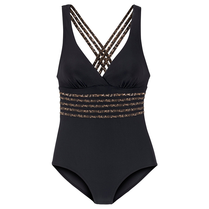 2022 swimsuit Amazon new solid color one-piece multi-rope cross backless European and American foreign trade swimsuit leopard print