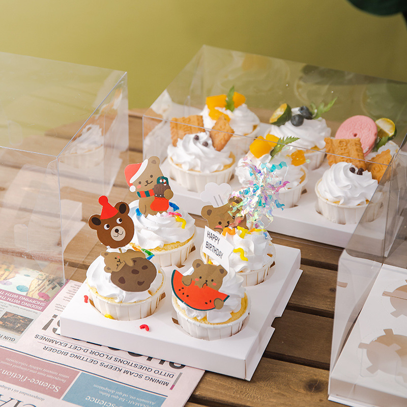 Small Cup Cupcake Packing Box Transparent West Point Dessert Packing Hand-held Muffin 2 4 6 Pack