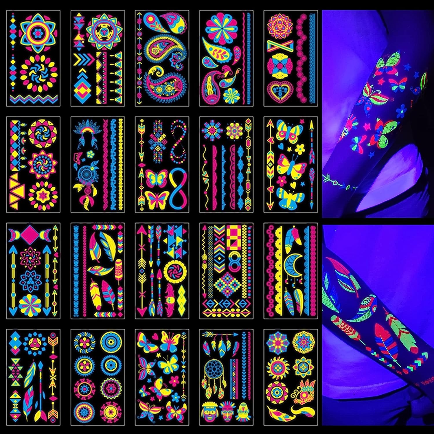 Cross-border new creative tattoo stickers bar KTV nightclub masquerade neon UV fluorescent tattoo stickers