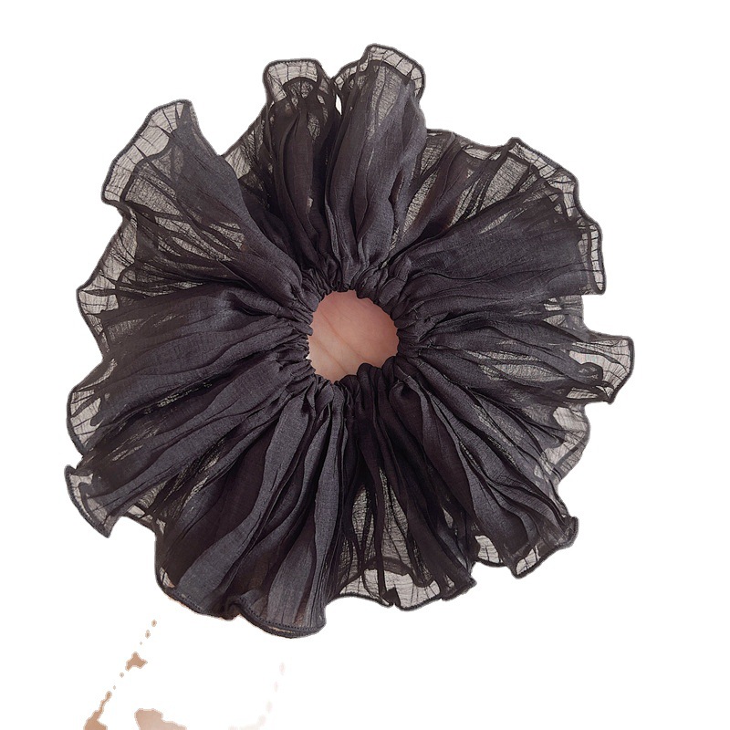 Korean Style Pleated Super Large Hair Ring High-grade Big Bowel Ring Black and White Hair Rope Head Flower All-match Hair Accessories Simple Large Bowel Hair Rope
