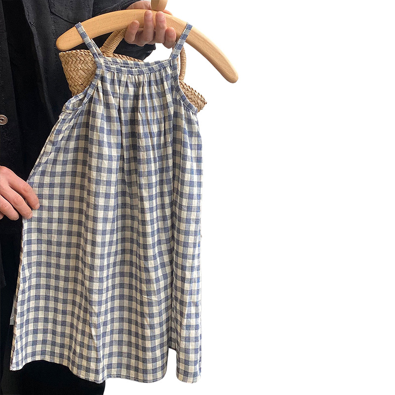Girl's Mori Plaid suspender skirt 2024 Summer new children's dress baby girl's skirt medium and small children's dress