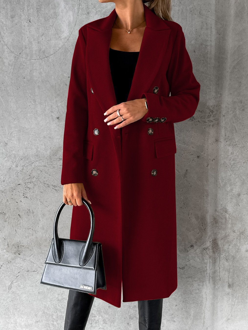 Women's Spring 2023 New Amazon cross-border coat versatile woolen coat solid color long sleeve double breasted pocket