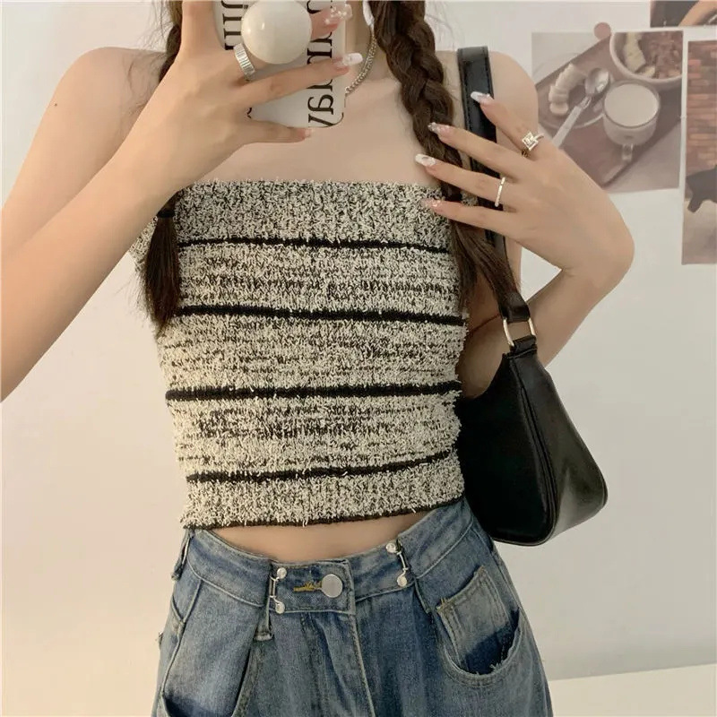 Sexy hot girl striped tube top for women summer  new style short chic ins top for inner wear and outer wear