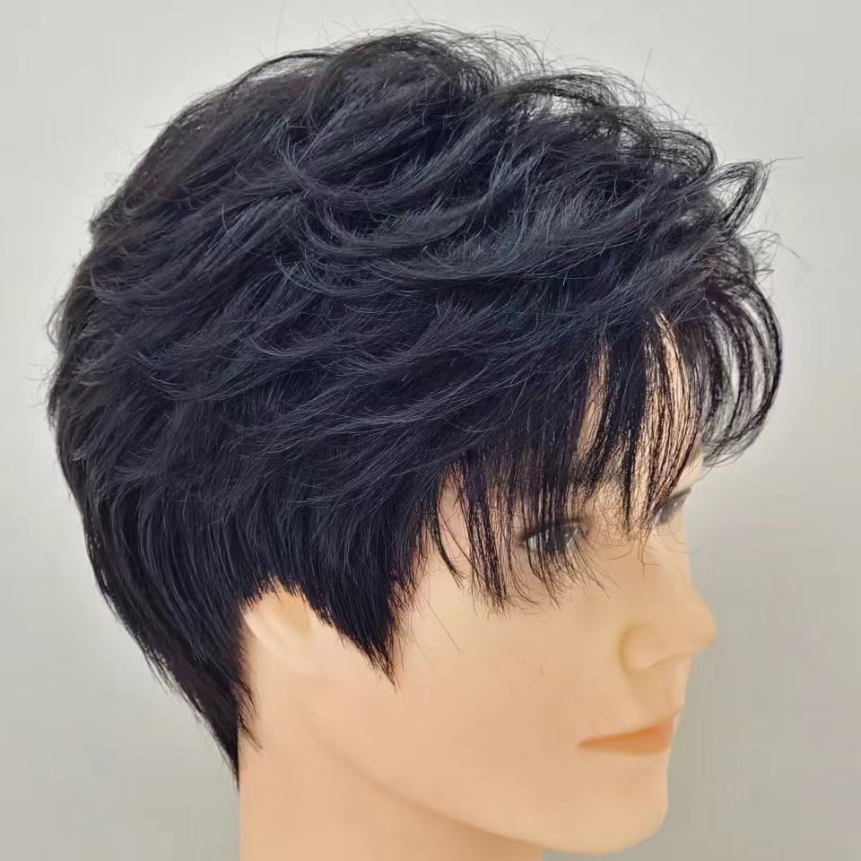 in stock wholesale men's full head cover differential broken cover short hair neat bangs Korean handsome men's daily fluffy hair cover