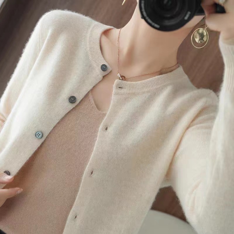 100% pure woolen sweater cardigan women's autumn and winter 2023 new top cashmere outerwear sweater spring and autumn sweater coat