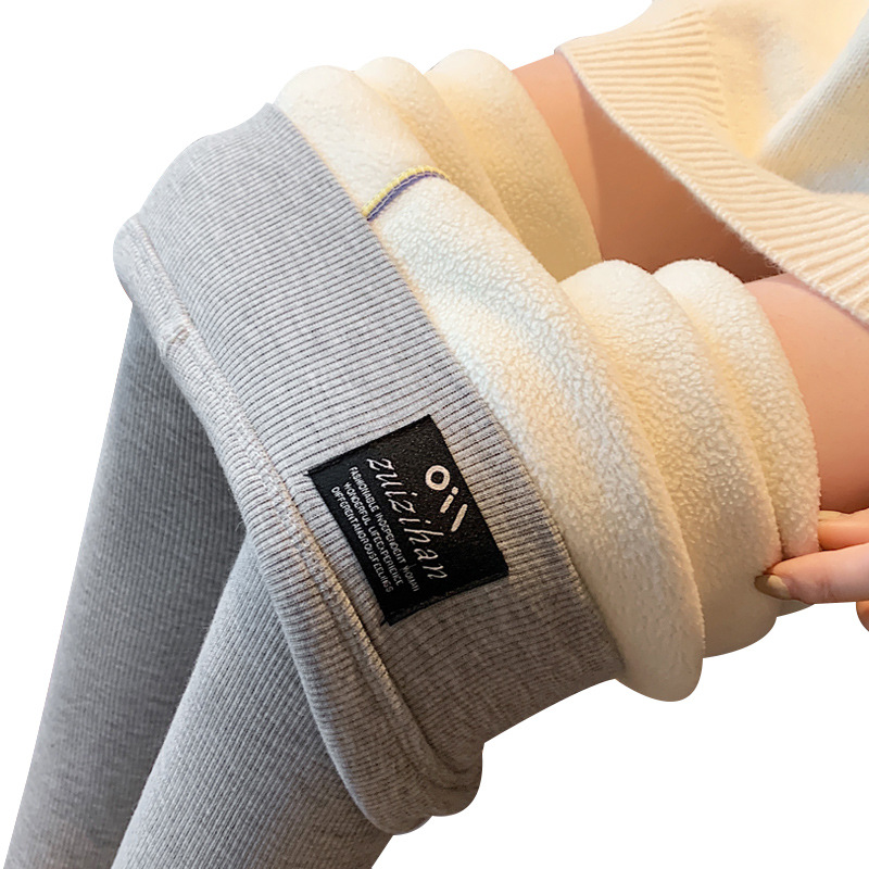 Cashmere leggings women's outer wear winter thread high waist tight slimming long johns fleece-lined thick warm cotton pants