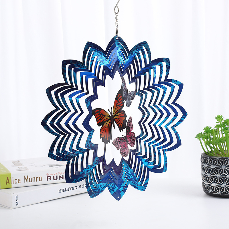Cross-border in stock Wholesale Rotating Butterfly Wind Chimes Outdoor Garden Decorative Hanging Pendant Wind Turning Metal Crafts