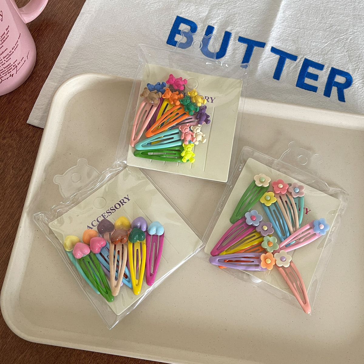 10 Pack Cute Color Bean BB Clip Girl Heart All-match Flower Bow Hairpin Candy Color Hair Accessories_voghion.com