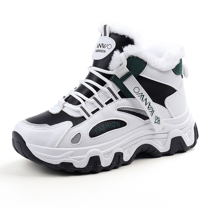7815 White Shoes Women's 2023 New Black All-match Leather Shoes Autumn and Winter fleece-lined Flat High-top sneaker